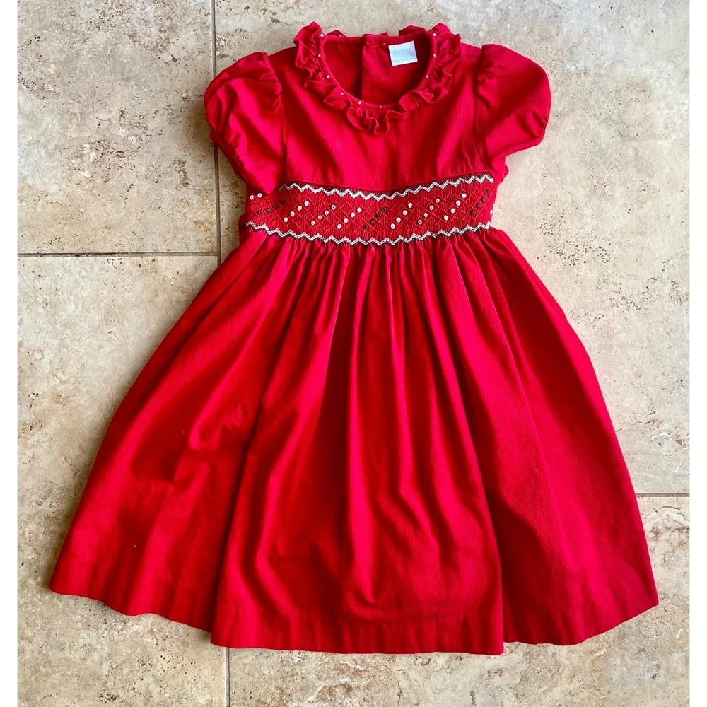 Edgehill Collection Red Girls Smocked Holiday Dress